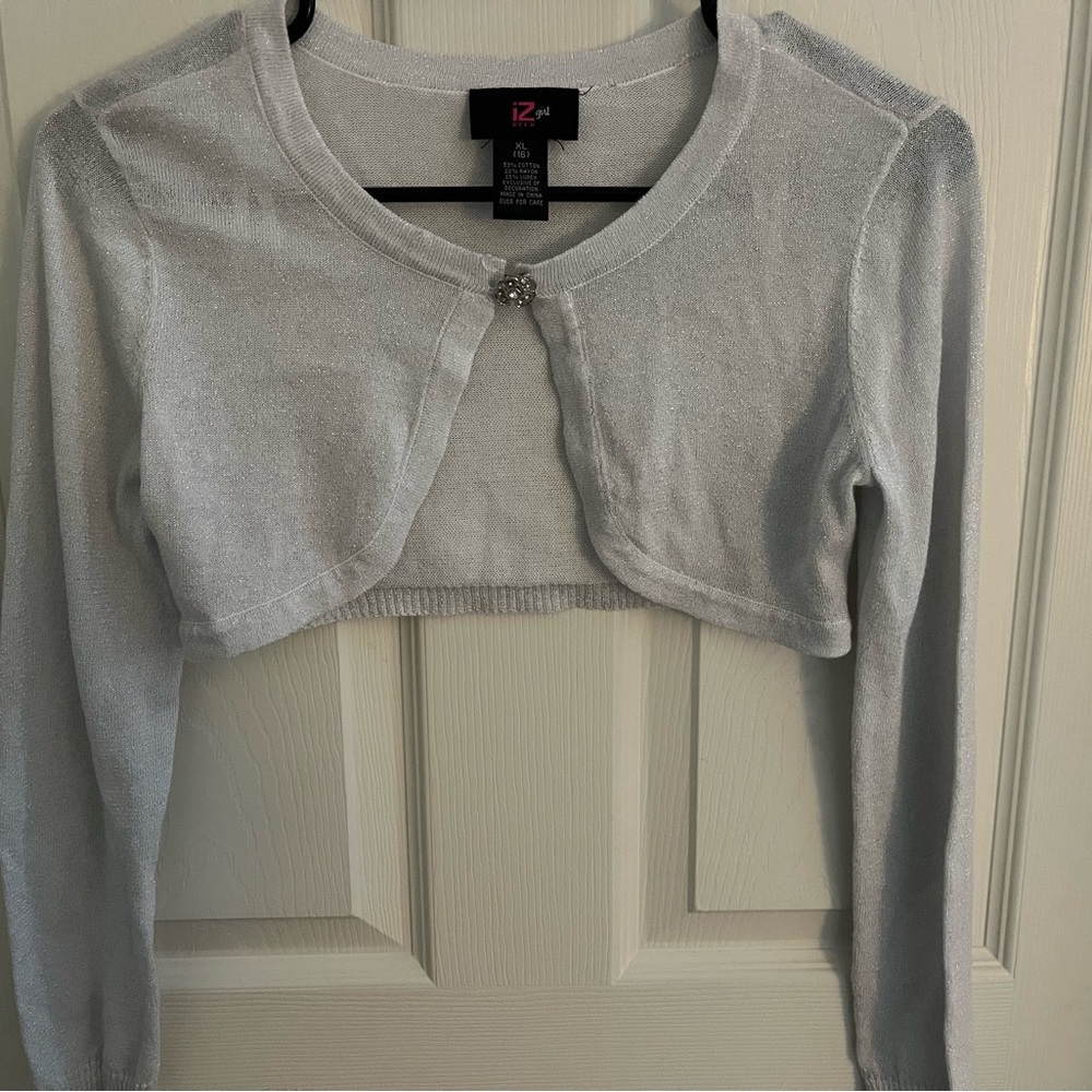 IZ Byer Silver Bolero Cardigan, Girls size 16